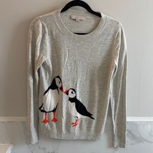 LOFT Gray Puffin Design Sweater
